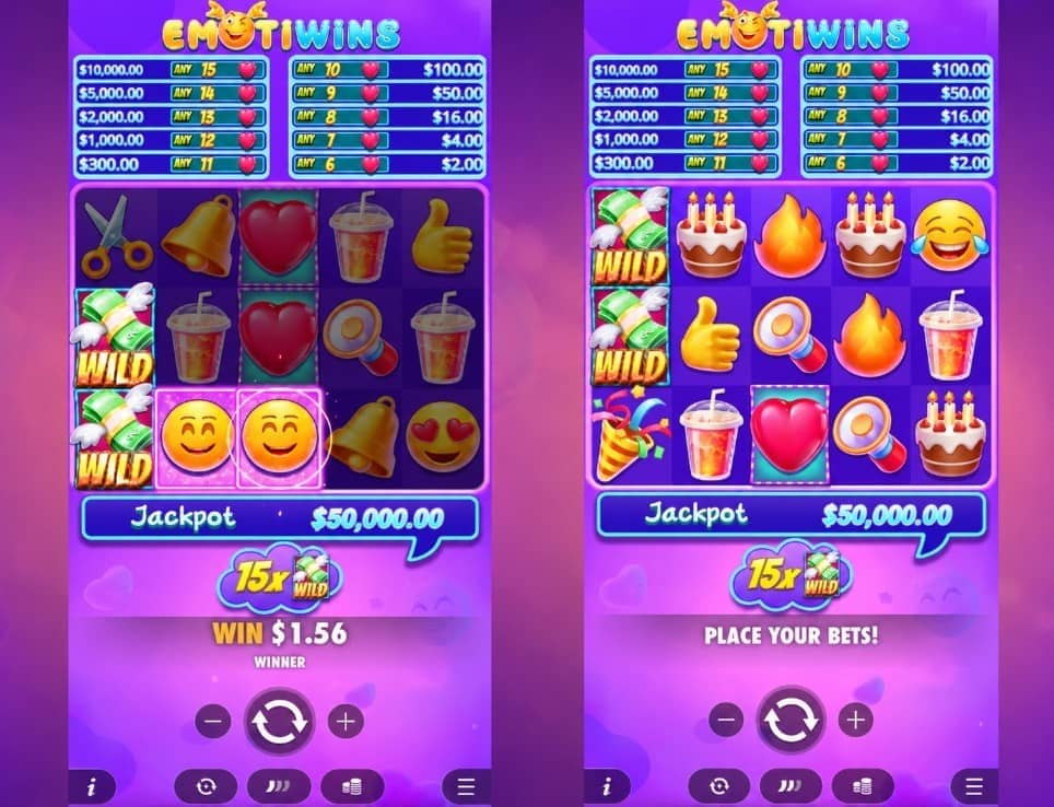 Emotiwins е casino slot на Pragmatic Play с 10 линии, Heart бонус, Wild символи и jackpot до 25 000x. Играй безплатно демо.