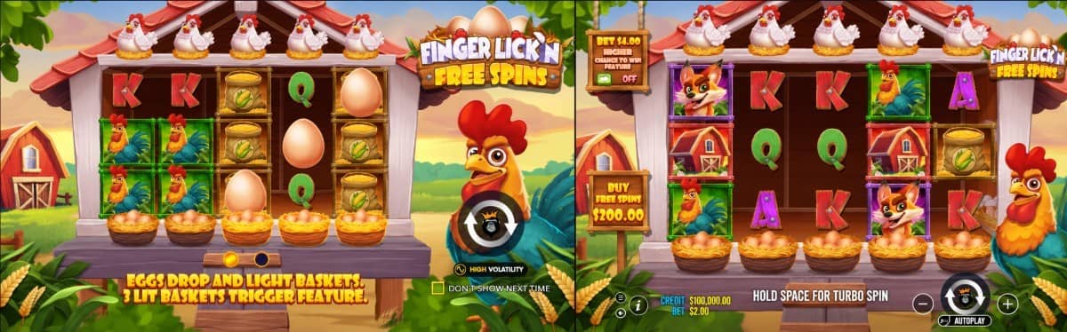 Finger Lick’n Free Spins е слот от Pragmatic Play с 5 барабана, 10 линии, яйца с награди, множители и безплатна демо версия.