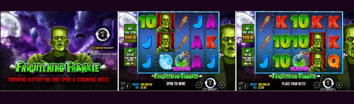 Frightening Frankie е слот от Pragmatic Play с 5 барабана, 20 линии, два режима с безплатни завъртания, множители до 10 пъти и безплатно демо.