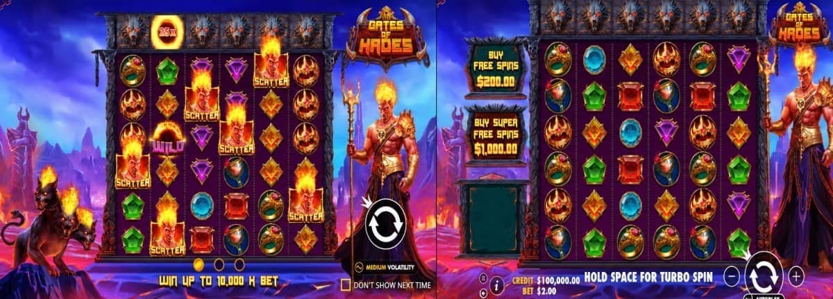 Gates of Hades е слот на Pragmatic Play с 6x6 поле, каскади, множители до 500x, безплатни завъртания и безплатна демо версия. Gates of Hades е слот на Pragmatic Play с 6x6 поле, каскади, множители до 500x, безплатни завъртания и безплатна демо версия.