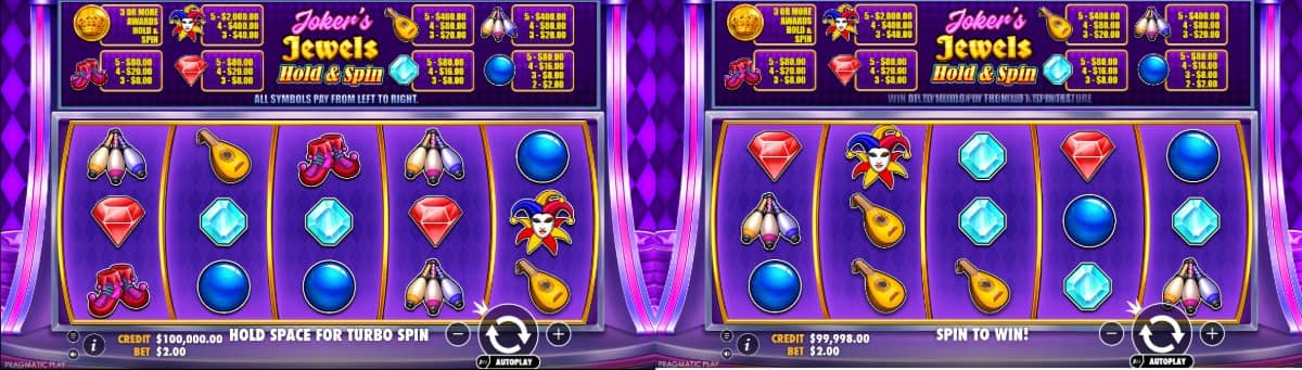 Joker’s Jewels Hold & Spin е слот от Pragmatic Play с 5 барабана, 5 линии, тема с шут и бижута, повторни завъртания и демо игра.