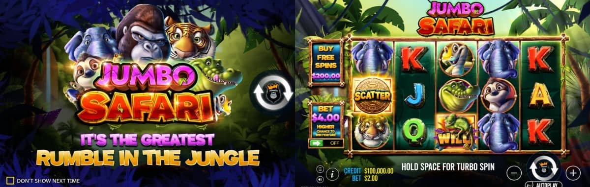 Jumbo Safari е казино слот на Pragmatic Play с 20 линии, до 50 безплатни завъртания, животински награди и безплатна демо версия.