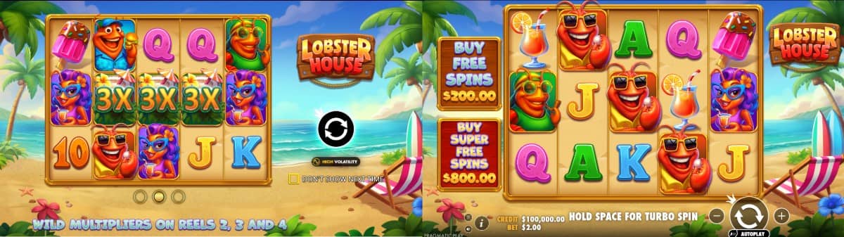 Lobster House е слот от Pragmatic Play с 5 барабана, 20 линии, множители до 25 пъти, 9–27 безплатни завъртания и демо игра.