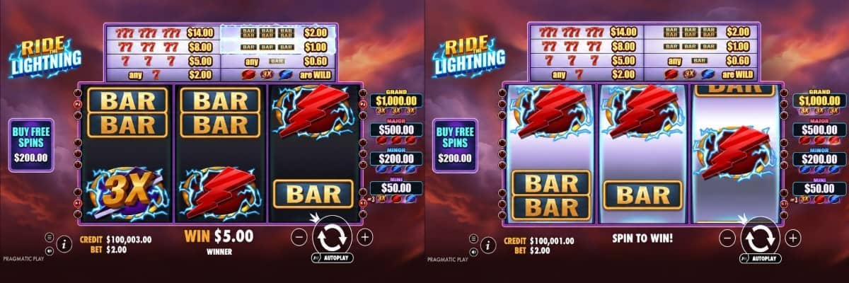 Ride The Lightning е casino slot на Pragmatic Play с 9 линии, 4 jackpot награди, множители до 20x, Free Spins и безплатна демо версия.