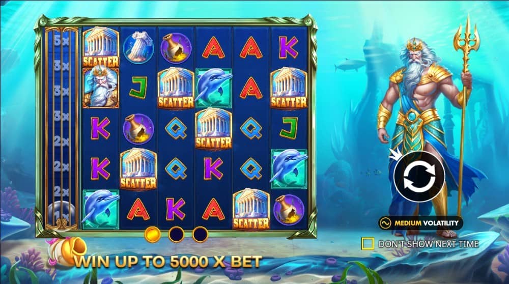 Waves of Poseidon е слот от Pragmatic Play с подводна тема, каскади, множители до 50x, безплатни завъртания и безплатно демо.