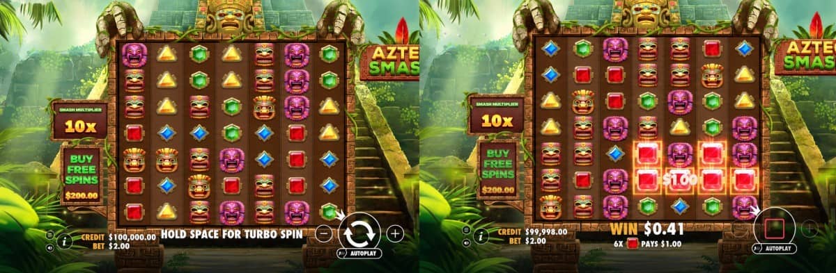  Aztec Smash slot от Pragmatic Play е casino слот с RTP 96,52%, 7×7 поле, Tumble, Smash Multiplier до 1000x, Free Spins и безплатно демо.
