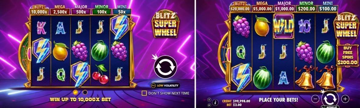 Blitz Super Wheel е casino slot на Pragmatic Play с 20 линии, Super Wheel, 5 jackpot награди до 10 000x, Free Spins и безплатно демо.