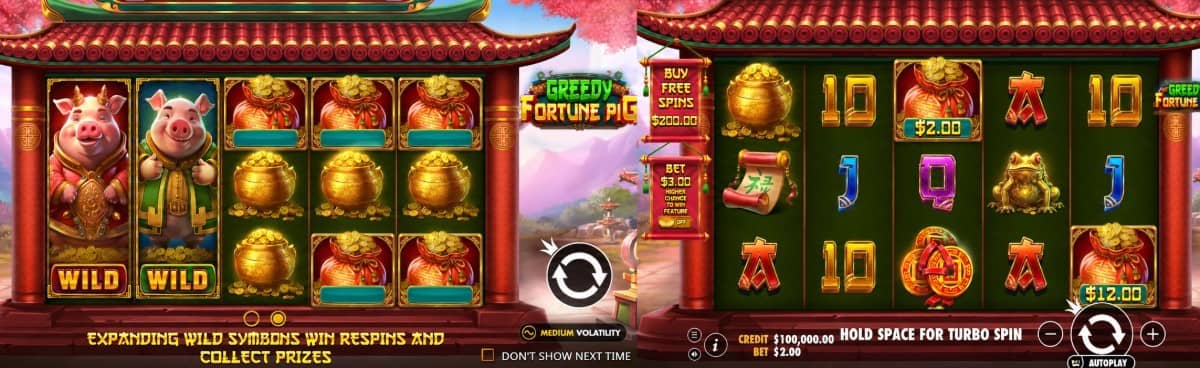 Greedy Fortune Pig слот от Pragmatic Play е с RTP 96,50%, парични символи,заместващи символи, повторни завъртания, безплатни завъртания и безплатно демо.