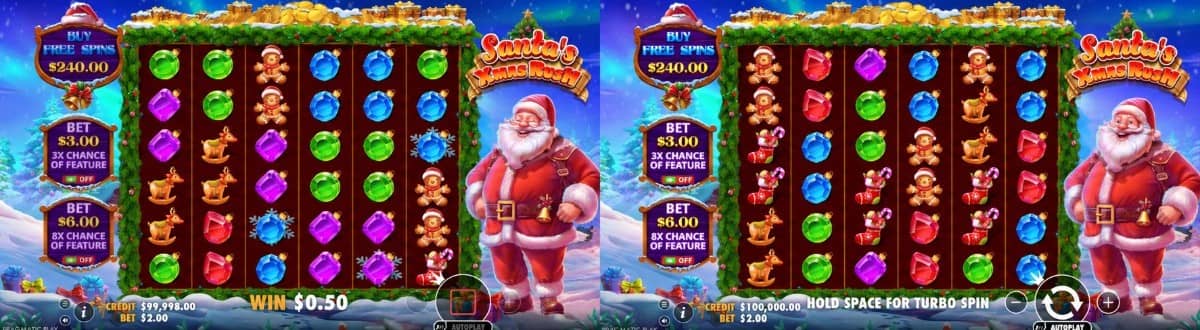Santa’s Xmas Rush slot от Pragmatic Play е casino слот с RTP 96,51%, Xmas Rush, Free Spins, награди до 2500x и безплатно демо.