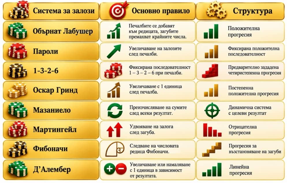 Система за залози Обърнат Лабушер – научете как работи тази бетинг система с положителна прогресия и как се прилага стратегията при рулетка, бакара и блекджек.